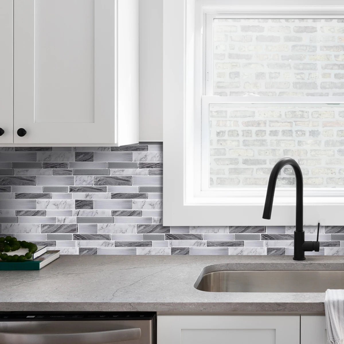 25PCS Marble Pattern 3D Effect Thickened Crystal Kitchen Stickers Waterproof Greaseproof Kitchen Wall Stickers Home Decorative S