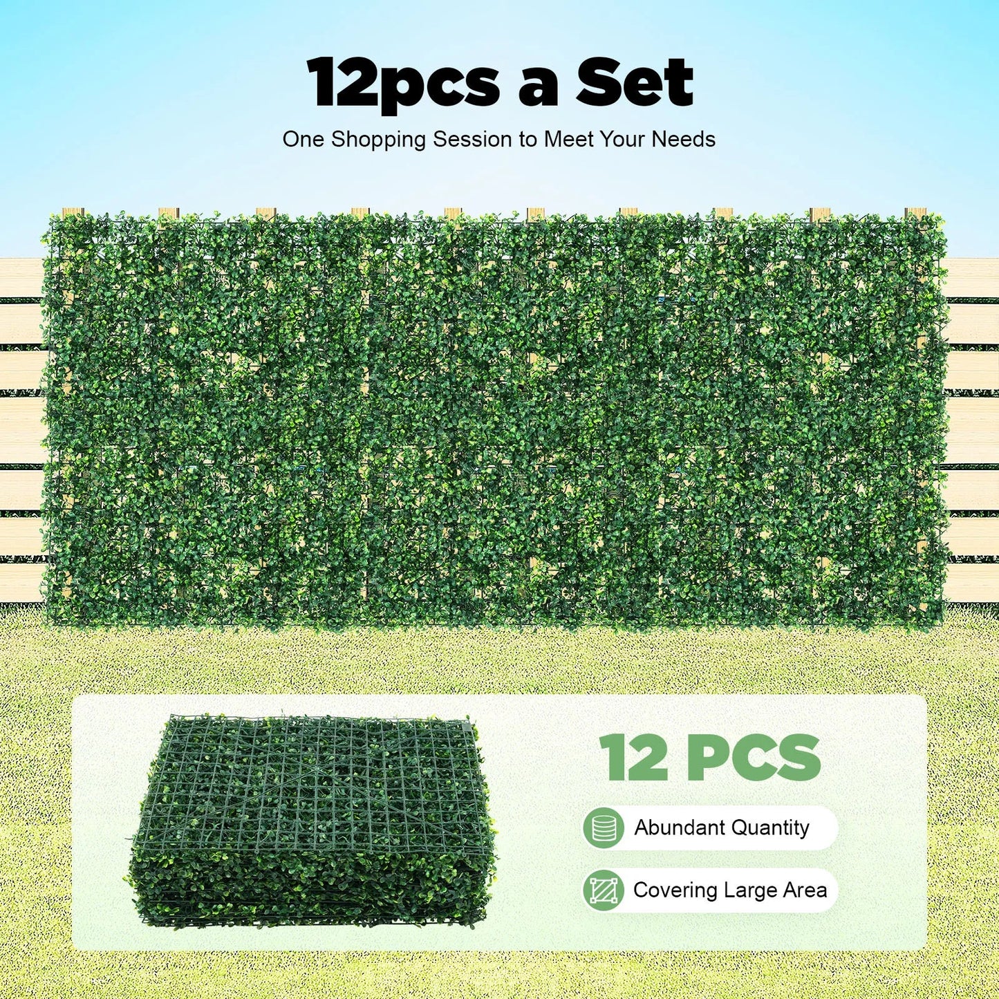 12PCS Luxury Artificial Grass Panels 60X40X4Cm PE Green Privacy Fence Wall for Outdoor Garden Patio Yard Decor Easy Install