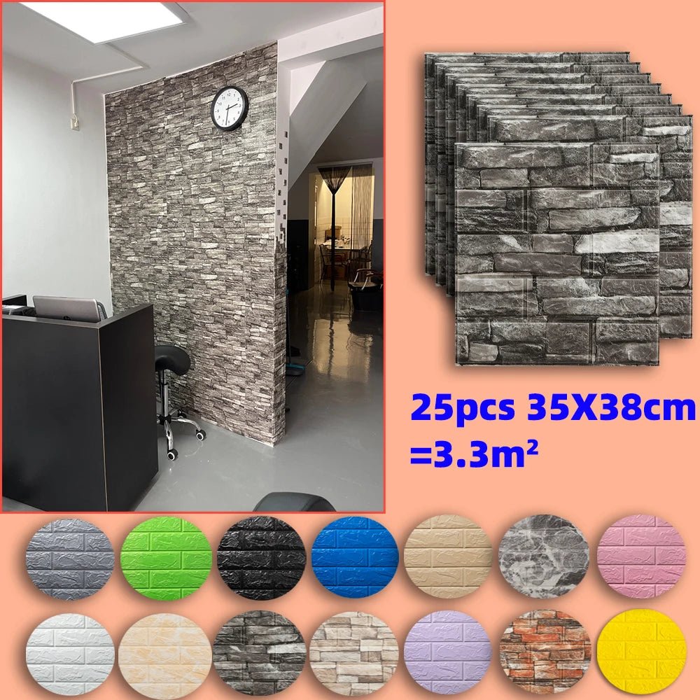 25Pcs 3D Wall Stickers Self Adhesive Wallpaper Panel Home Decor Living Room Bedroom Decoration Bathroom Kitchen House Sticker