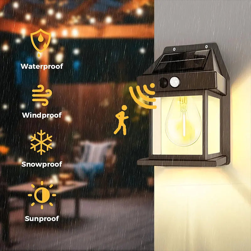Solar Tungsten Wall Lights Outdoor Motion Sensor - 3 Modes IP65 Waterproof LED Barn Light, Auto Charging Solar Wall Sconce